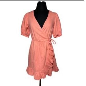 Roxy Hello Petal Mini Floral Wrap Ruffle Pink Summer Dress Size Small